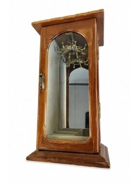 Vintage Wooden Jewelry Armoire Necklace Cabinet Glass Door Mirror Jewelry Box Ri